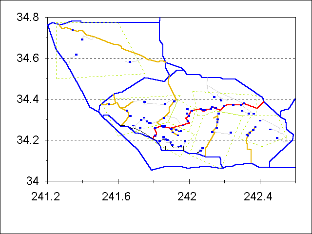 map showing trailheads and roads in ANF without labels