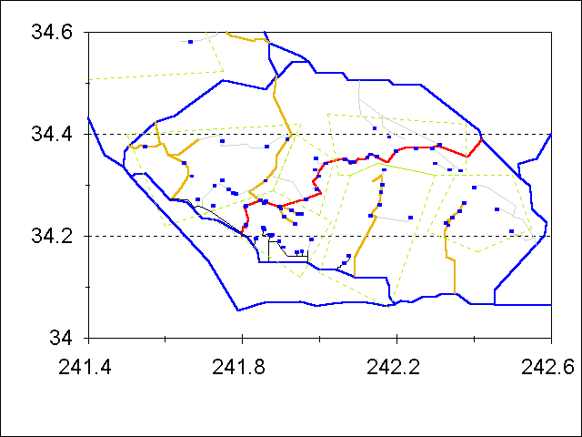 map showing trailheads and roads in ANF without full nw section without labels